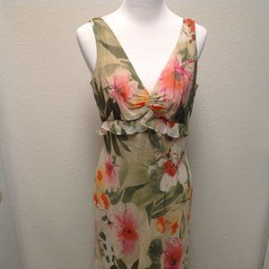 Maggy London – 100% Silk Sleeveless Multi-Colored Floral Summer Party Dress